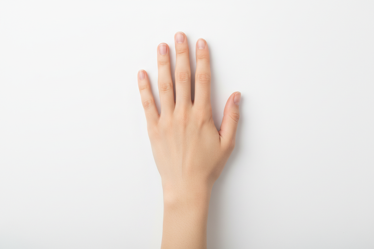 fla tfemale hand, solid white background